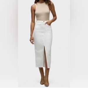Hudson $210 Jeans Reconstructed White Denim Midi Skirt in white